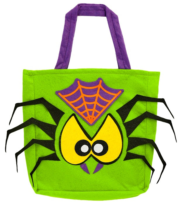 Trick or Treat Tasche mit schwarzer Spinne auf orangefarbenem Hintergrund