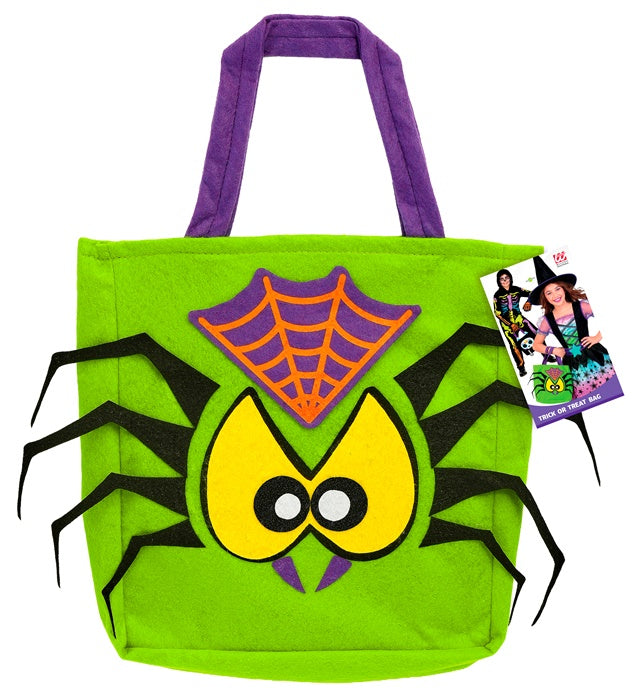 Trick or Treat Tasche mit schwarzer Spinne auf orangefarbenem Hintergrund