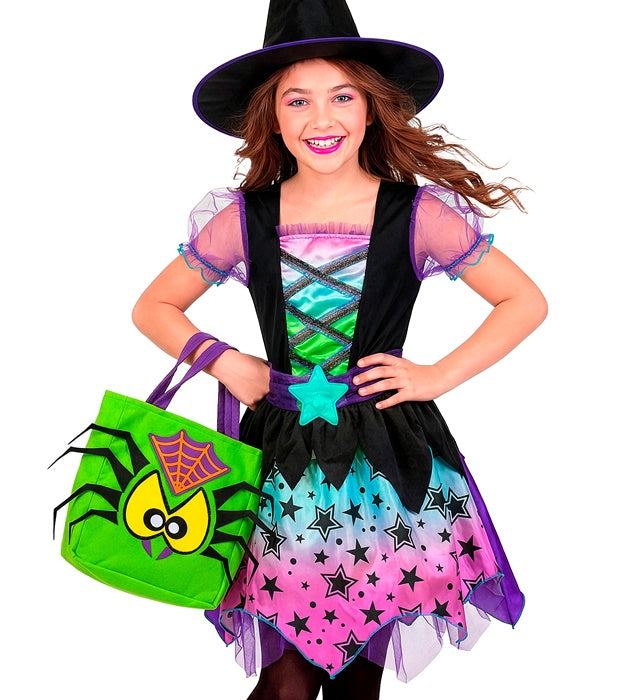 Trick or Treat Tasche mit schwarzer Spinne auf orangefarbenem Hintergrund