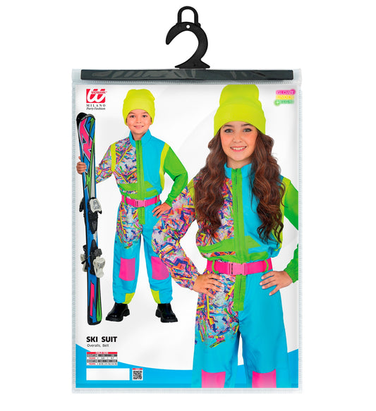 Neon Snowboarder Unisex Jumpsuit Skianzug Hellblau für Kinder - Grün mit Overall, Gürtel