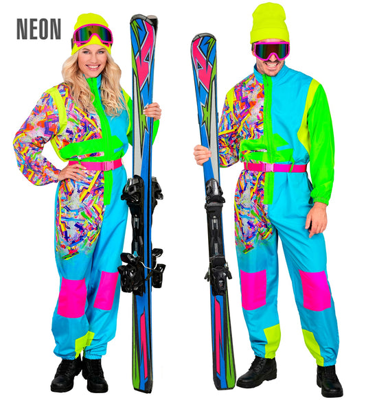 Neon Snowboarder Unisex Jumpsuit Skianzug Hellblau - Grün mit Overall, Gürtel