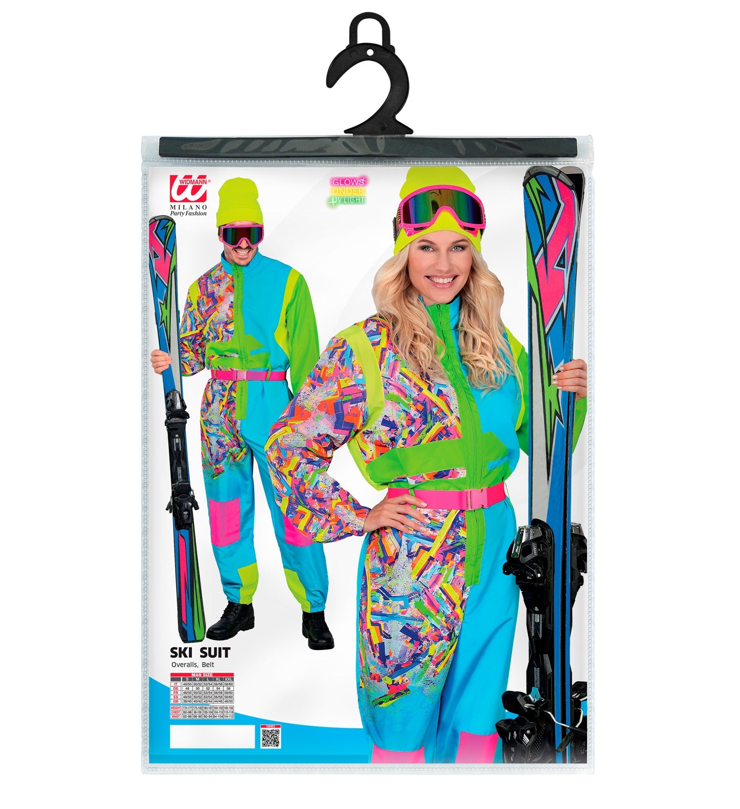 Neon Snowboarder Unisex Jumpsuit Skianzug Hellblau - Grün mit Overall, Gürtel