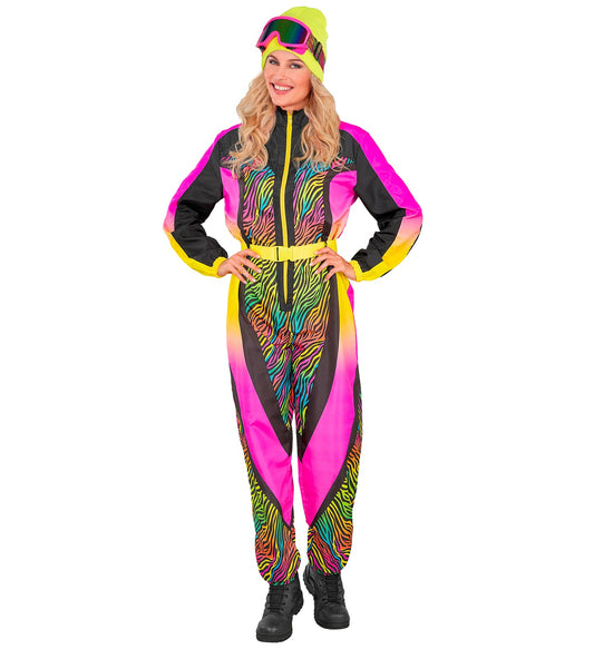 Neon Zebramuster Bunt Snowboarder Unisex Jumpsuit Skianzug mit Overall, Gürtel