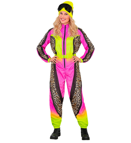 Neon Pink/Gelb Zebramuster Snowboarder Unisex Jumpsuit Skianzug mit Overall, Gürtel
