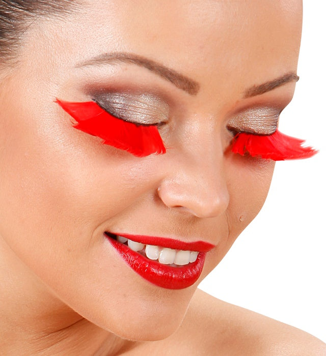 Rote Federn Wimpern mit Klebstoff in Aufbewahrungsbox