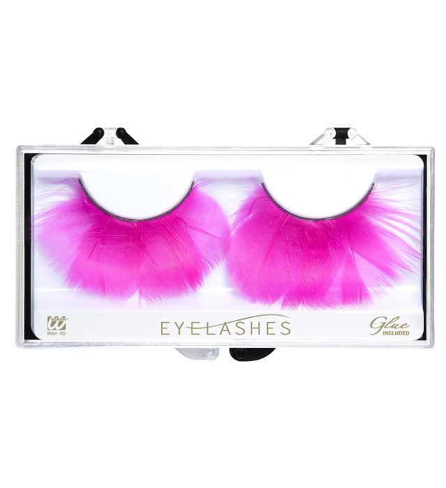 "WIMPERN AUS PINKEN FEDERN" in Box mit Klebstoff in Glassflasche