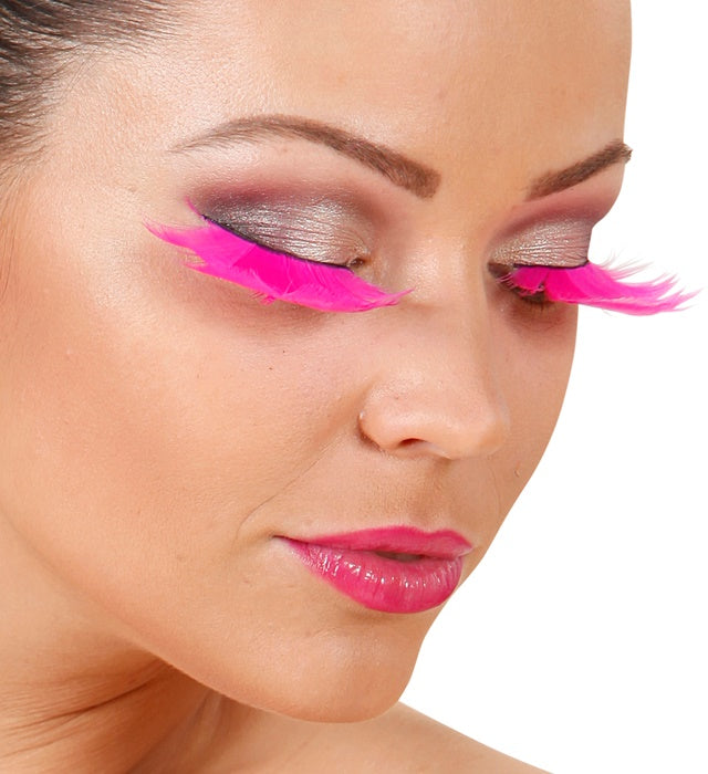"WIMPERN AUS PINKEN FEDERN" in Box mit Klebstoff in Glassflasche