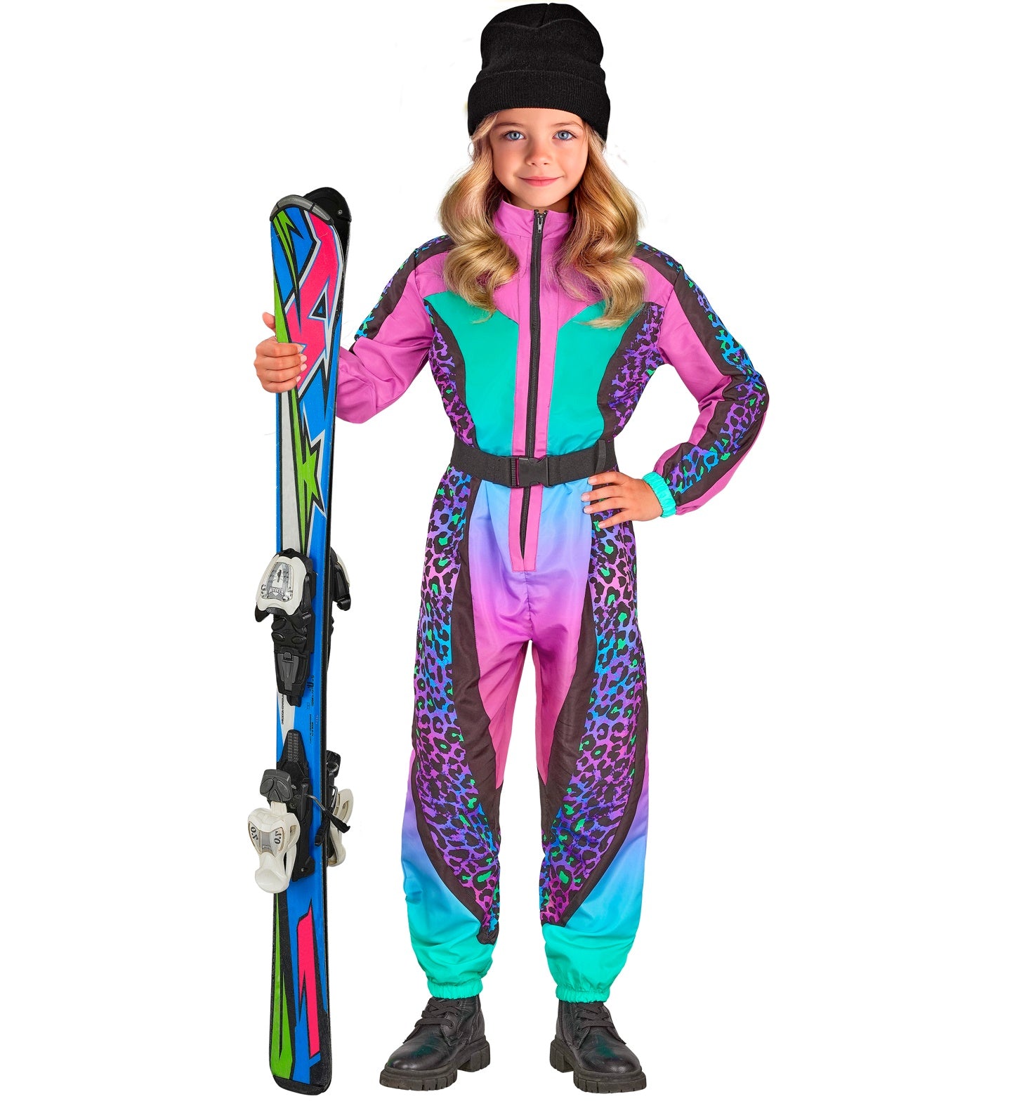 Leopardenmuster bunt Snowboarder Unisex Jumpsuit Skianzug  für Kinder mit Overall, Gürtel
