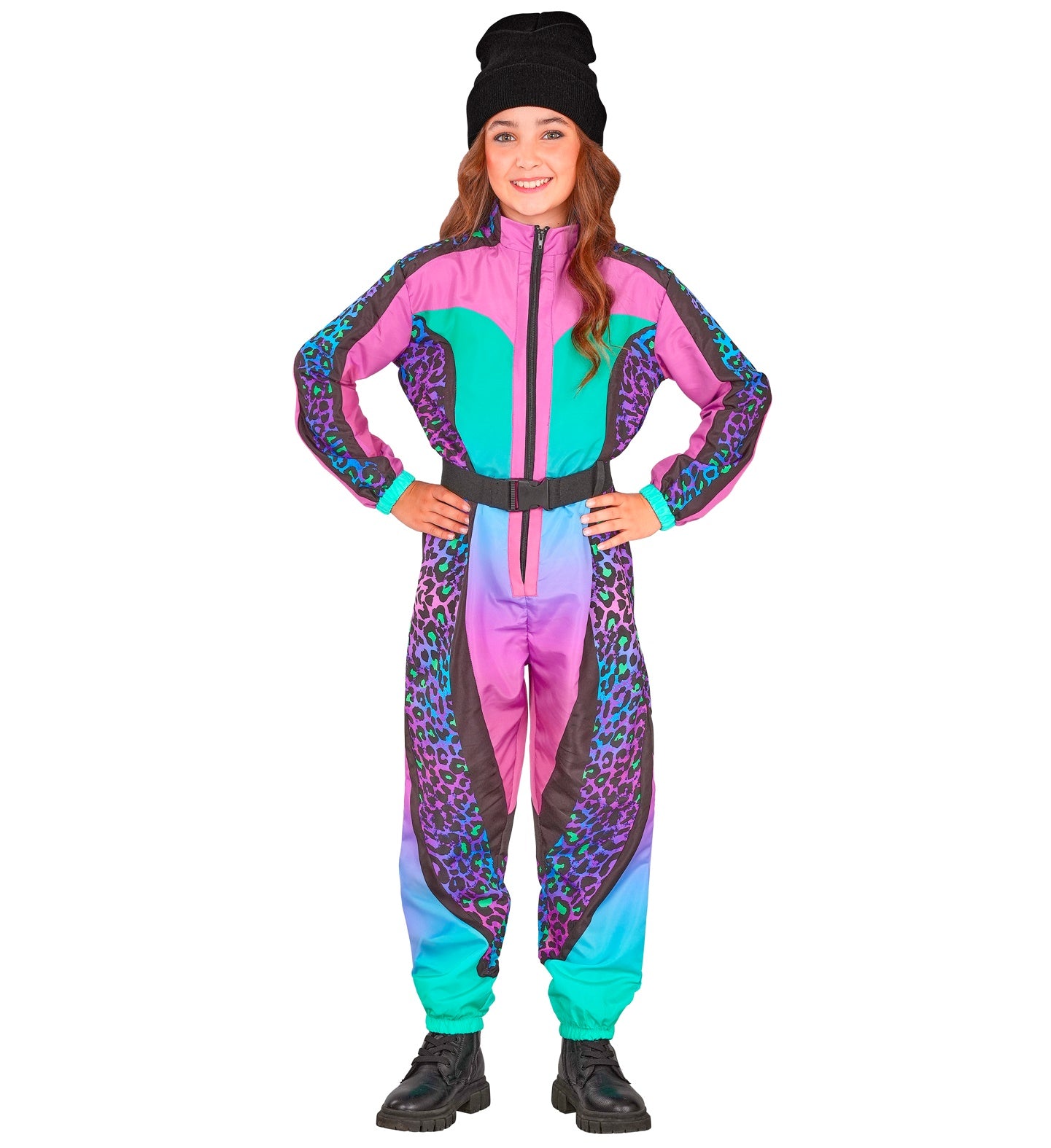 Leopardenmuster bunt Snowboarder Unisex Jumpsuit Skianzug  für Kinder mit Overall, Gürtel