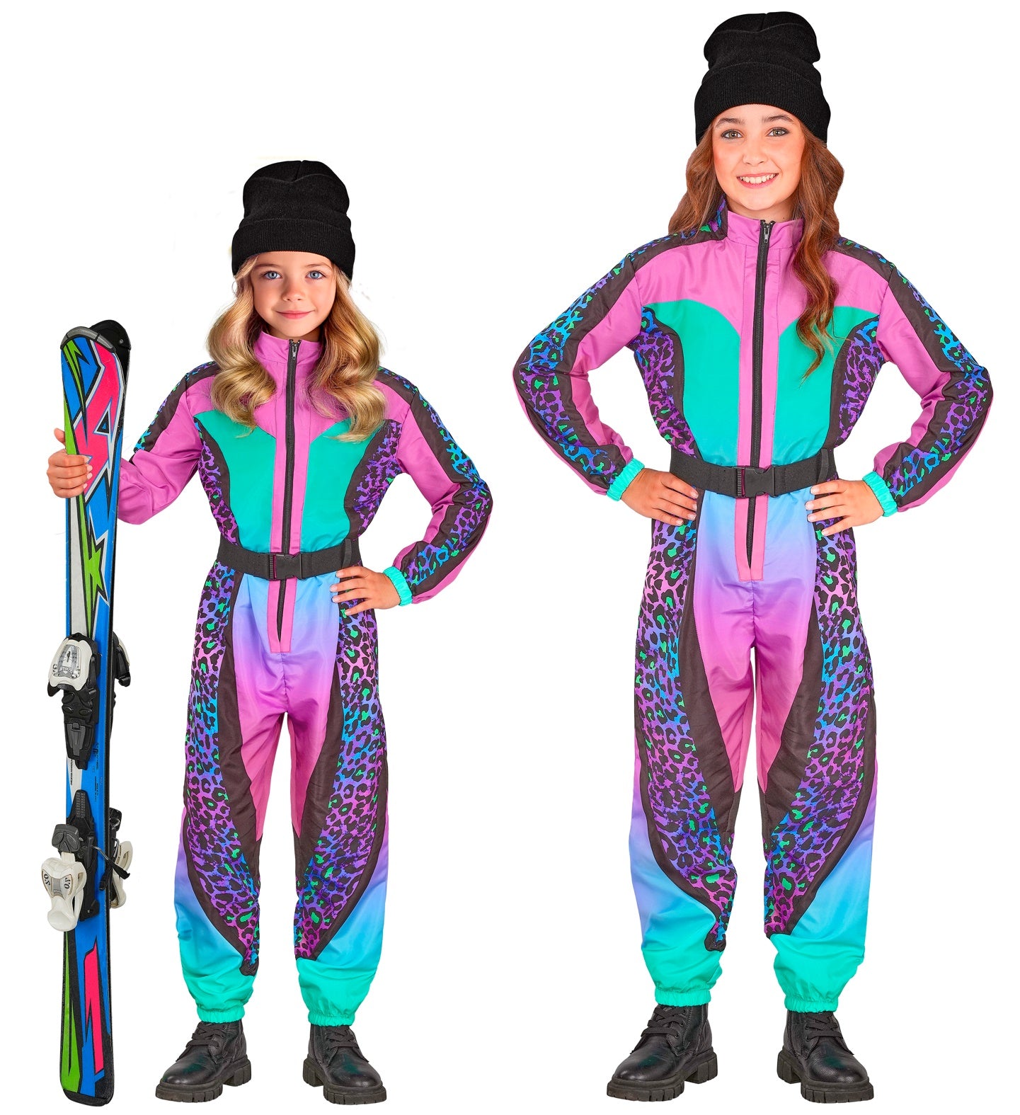 Leopardenmuster bunt Snowboarder Unisex Jumpsuit Skianzug  für Kinder mit Overall, Gürtel