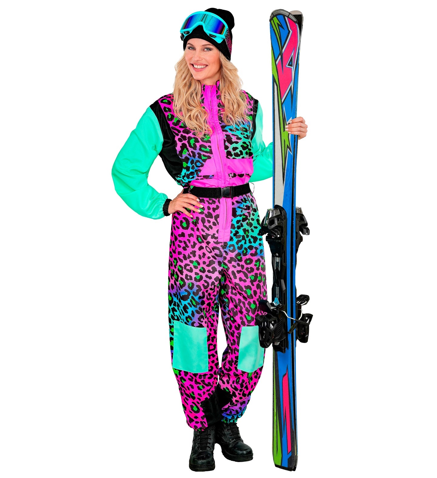 Neon Leopardenmuster Bunt Snowboarder Unisex Jumpsuit Skianzug mit Overall, Gürtel