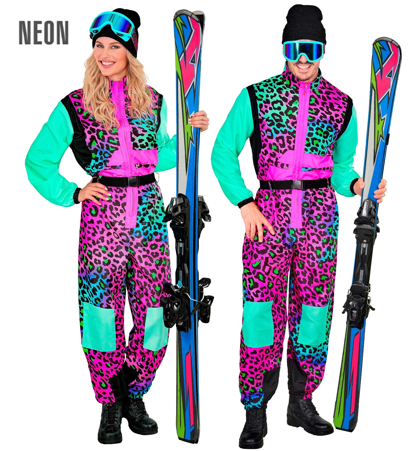 Neon Leopardenmuster Bunt Snowboarder Unisex Jumpsuit Skianzug mit Overall, Gürtel