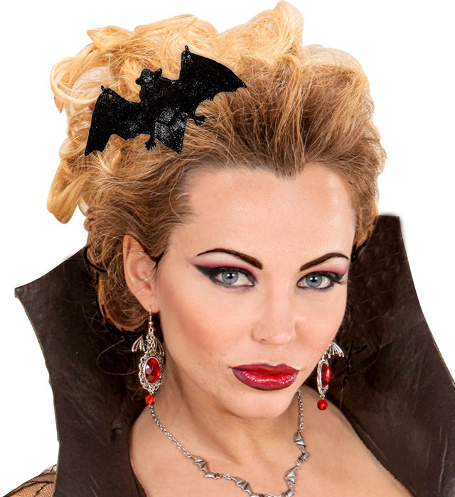 Schwarze Haarspange mit Fledermaus-Motiv für Fasnacht