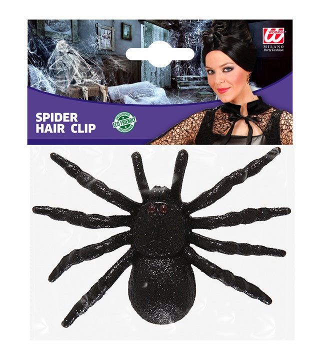 Haarspange in Form einer schwarzen Spinne als Fasnachts-Accessoire