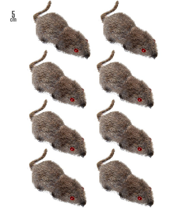 Set aus acht kleinen flockierten Mäusen, je 5 cm gross, als Dekoration