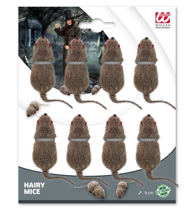 Set aus acht kleinen flockierten Mäusen, je 5 cm gross, als Dekoration