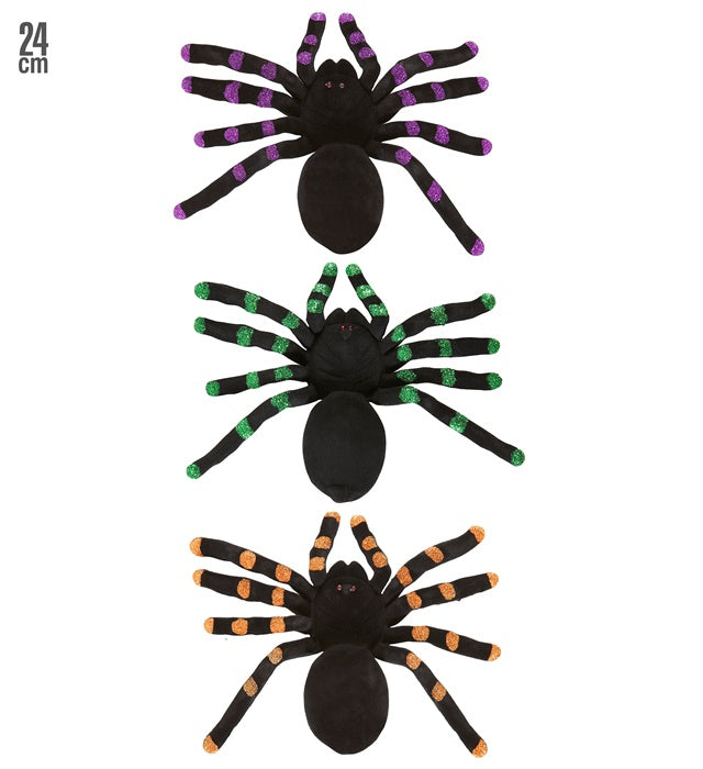 Flockierte Spinne 24 cm in verschiedenen Farben als Dekoration