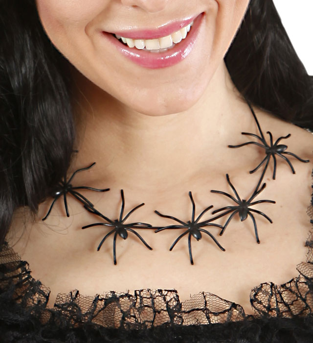 Schwarze Spinnenkette mit 60 cm Länge als Fasnachts- und Halloween-Schmuck