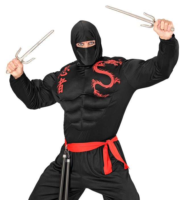 Schwarze Ninja-Maske 42 cm für Fasnacht und Karneval
