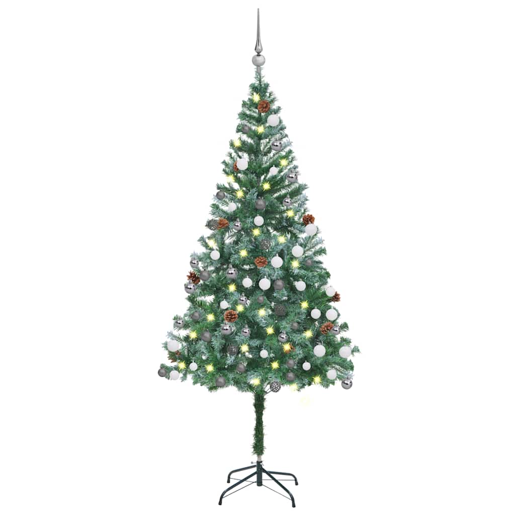 Künstlicher Weihnachtsbaum Mit Beleuchtung Kugeln Zapfen 180 Cm Silber