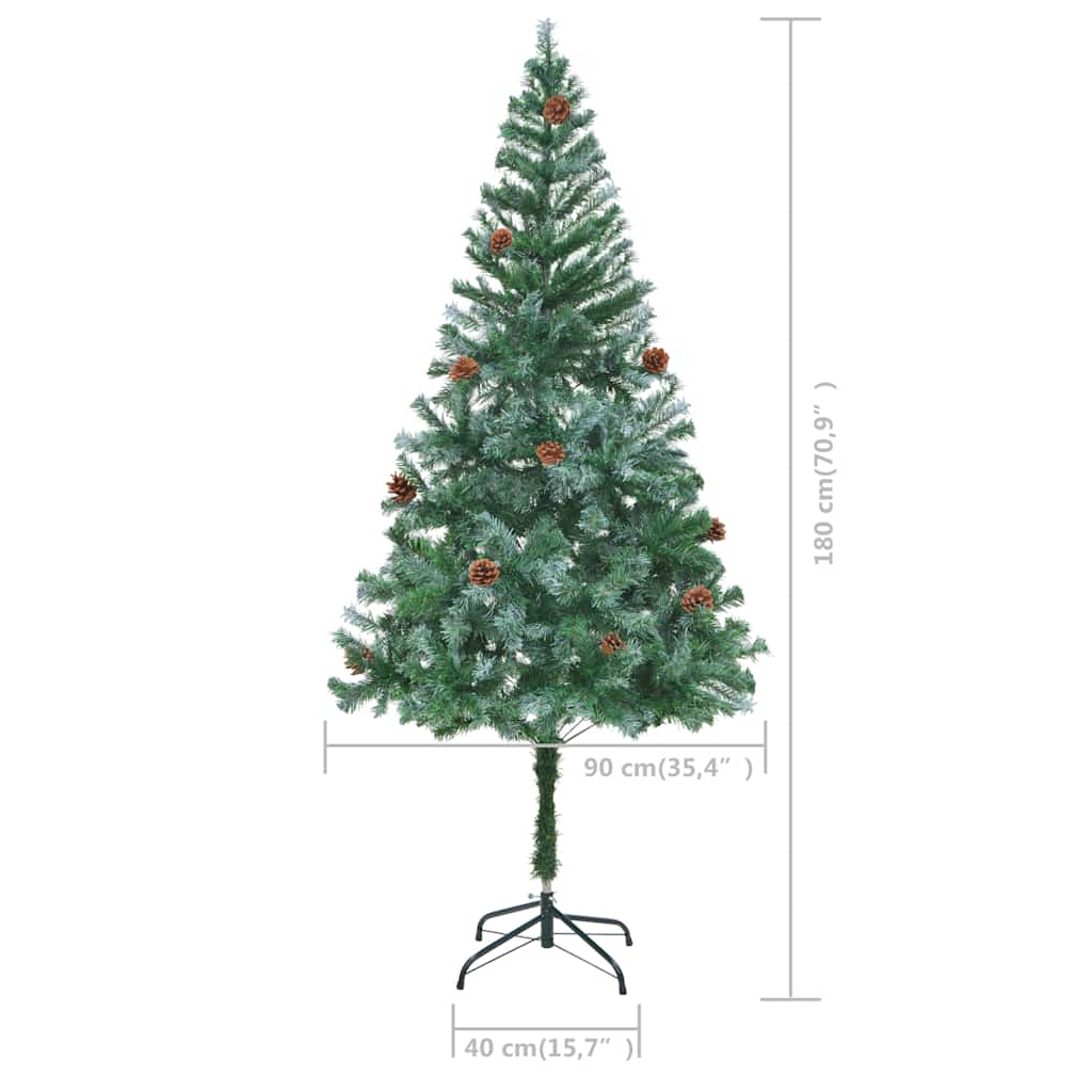 Künstlicher Weihnachtsbaum Mit Beleuchtung Kugeln Zapfen 180 Cm Silber