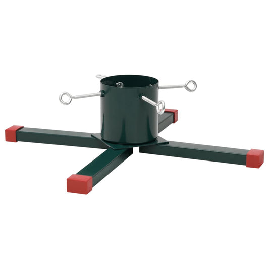 Weihnachtsbaumständer aus Metall und Kunststoff in Grün-Rot, 60x60x16 cm groß.