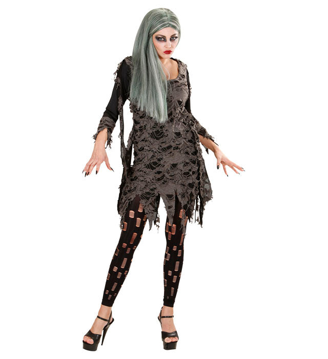 Zombie-Kostüm mit zerfetztem Kleid und Leggings für Fasnacht
