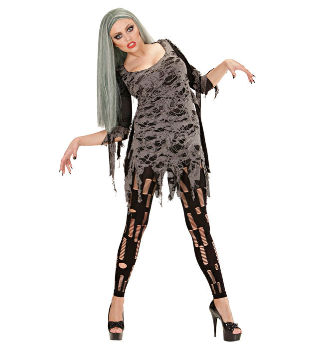 Zombie-Kostüm mit zerfetztem Kleid und Leggings für Fasnacht