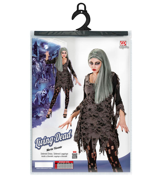Zombie-Kostüm mit zerfetztem Kleid und Leggings für Fasnacht