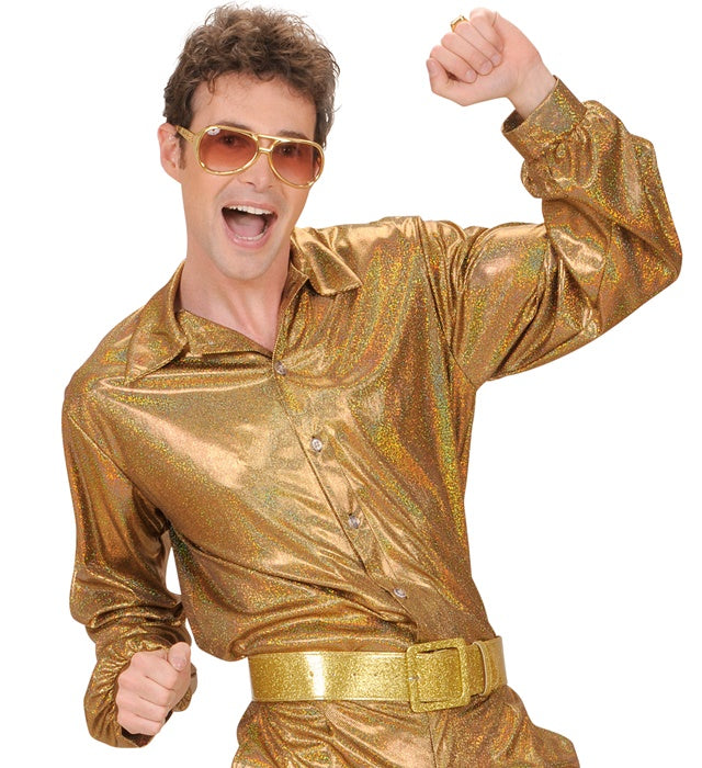 Holographisches 70s Disco Hemd mit schimmerndem Retro-Design für Fasnacht
