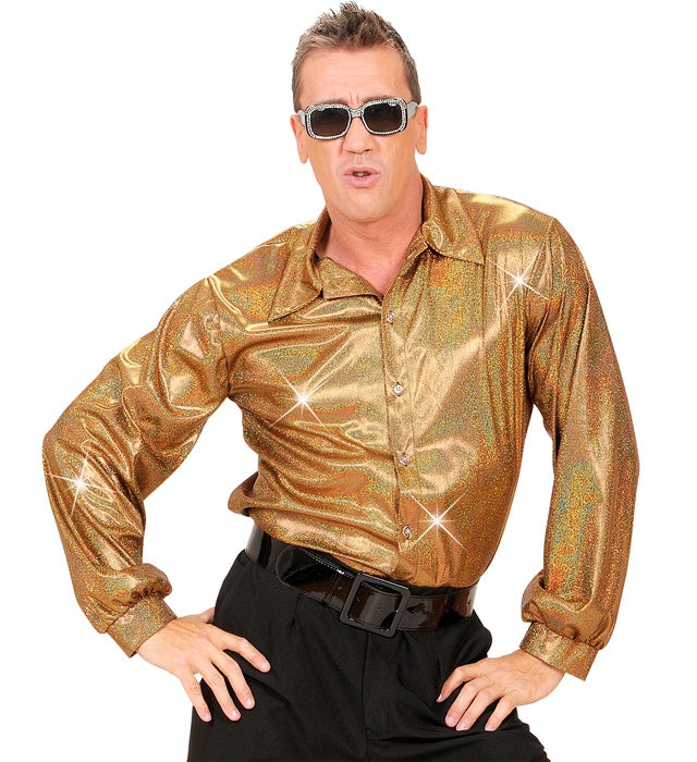Holographisches 70s Disco Hemd mit schimmerndem Retro-Design für Fasnacht