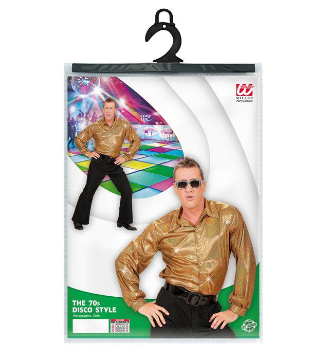 Holographisches 70s Disco Hemd mit schimmerndem Retro-Design für Fasnacht