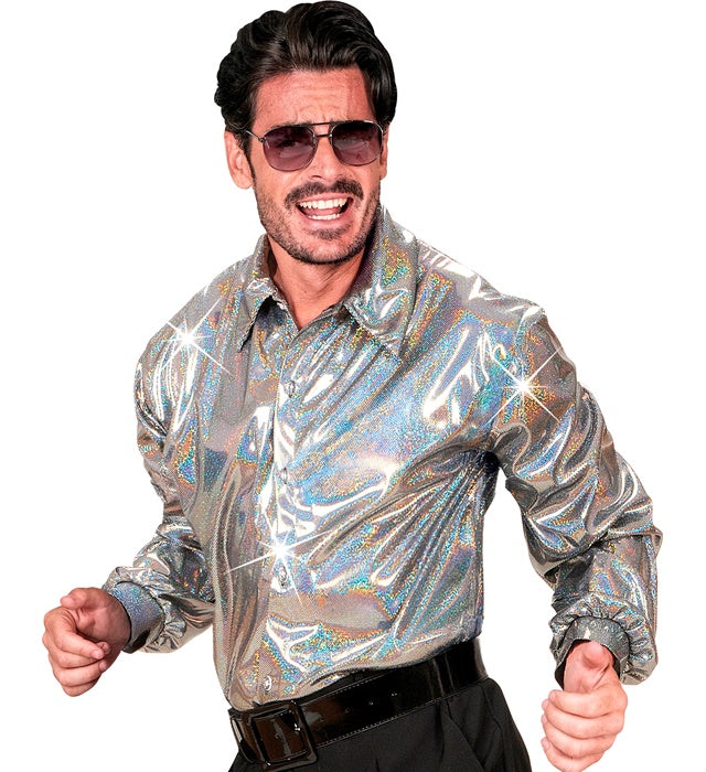 Holografisches 70er Jahre Disco Hemd mit Glanzeffekt für Fasnacht