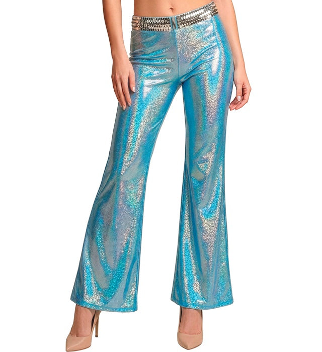 Blaue Hose aus holographischem Stoff für Fasnacht