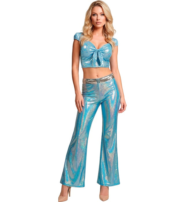 Blaue Hose aus holographischem Stoff für Fasnacht