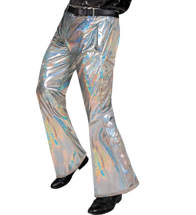 Holografische 70er-Jahre Disco-Hose in glänzendem Material für Fasnacht und Mottoparty