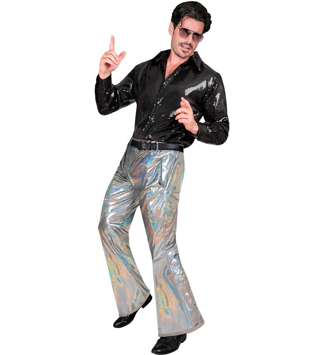 Holografische 70er-Jahre Disco-Hose in glänzendem Material für Fasnacht und Mottoparty