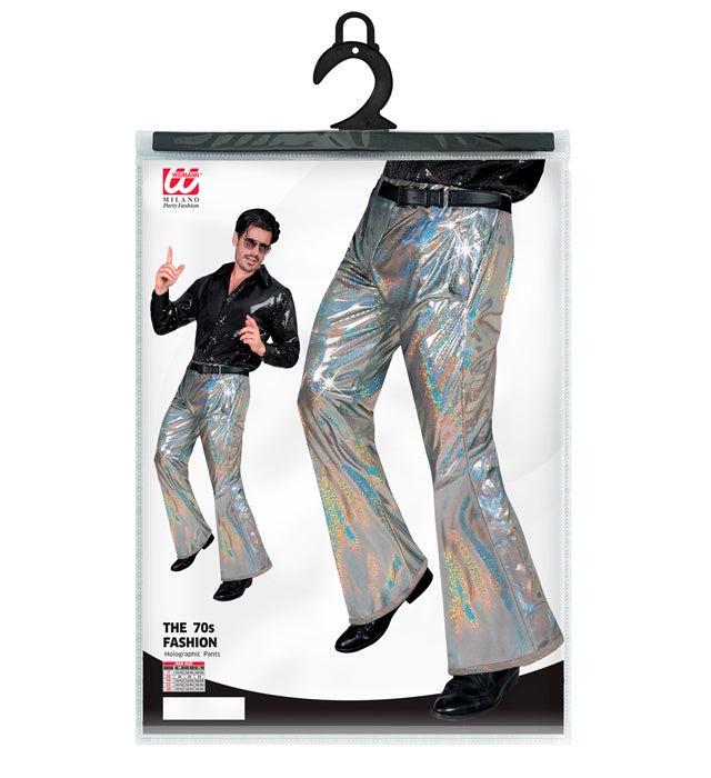 Holografische 70er-Jahre Disco-Hose in glänzendem Material für Fasnacht und Mottoparty