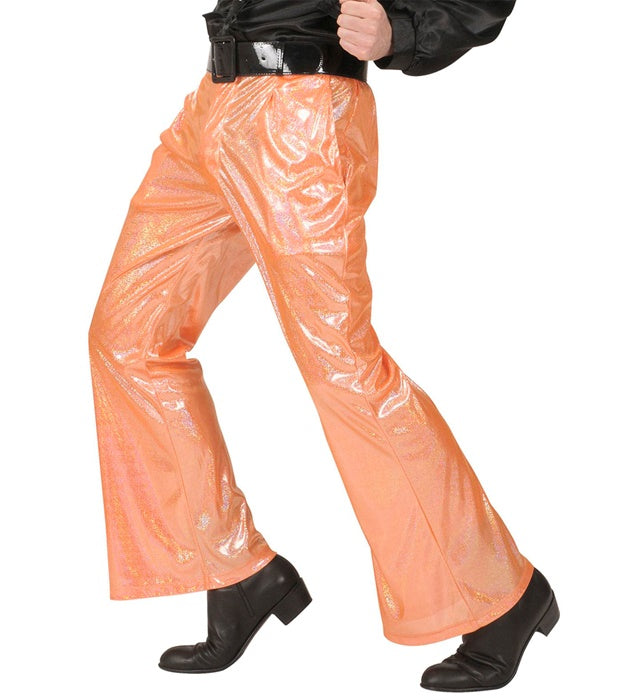 Leuchtend orange Hose aus holographischem Stoff für Fasnacht