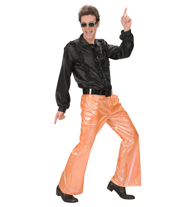 Leuchtend orange Hose aus holographischem Stoff für Fasnacht