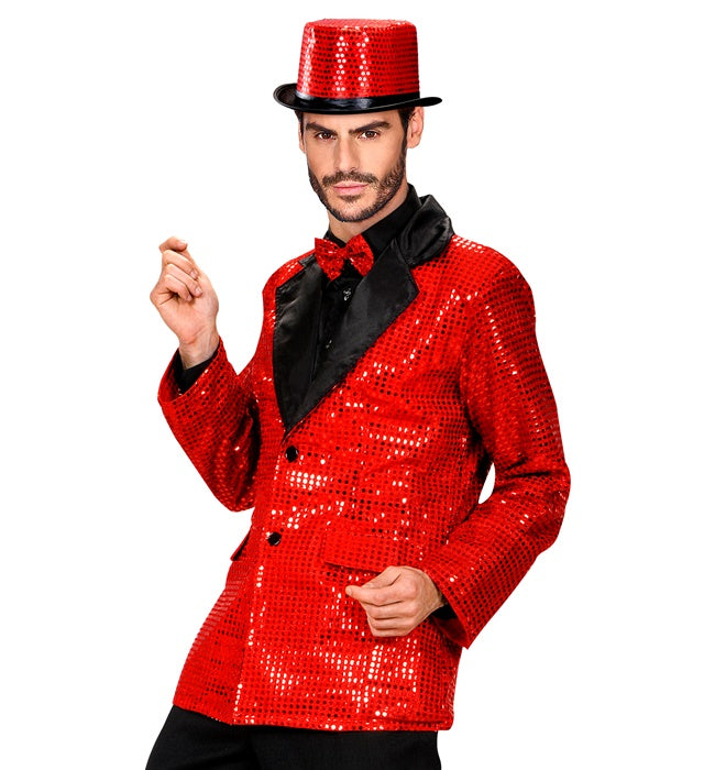Rote Paillettenjacke mit Satin-Kragen für Fasnacht und Karneval