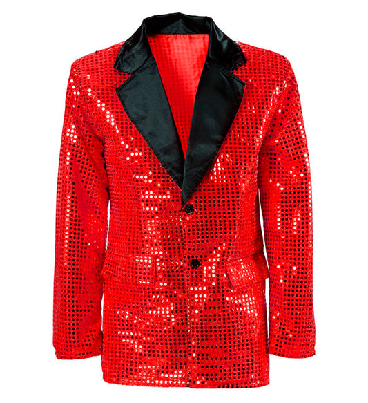 Rote Paillettenjacke mit Satin-Kragen für Fasnacht und Karneval