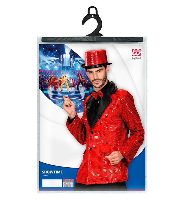 Rote Paillettenjacke mit Satin-Kragen für Fasnacht und Karneval