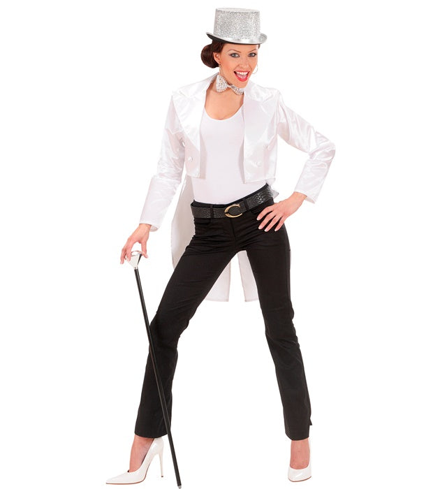 Weißer Satin-Frack für Frauen elegant und klassisch geschnitten