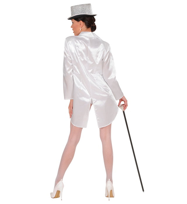 Weißer Satin-Frack für Frauen elegant und klassisch geschnitten