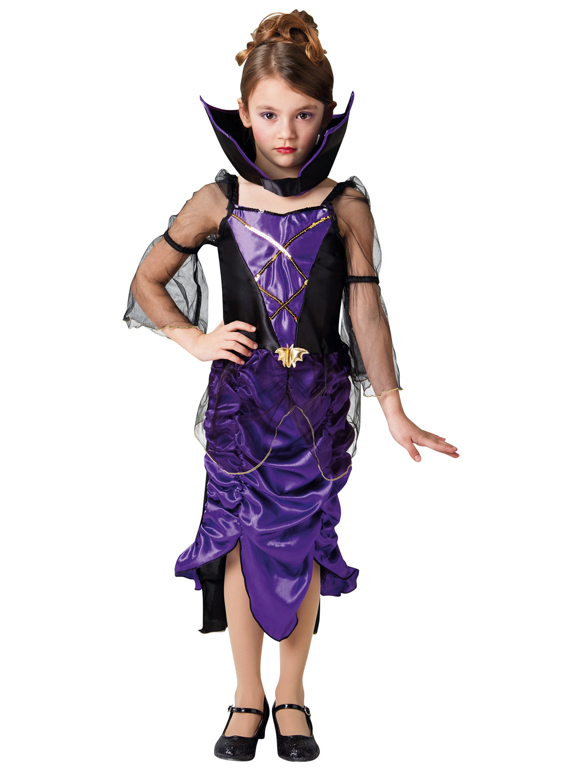 Rubies Gothic-Vampirin-Kinderkostüm für Mädchen mit Kleid und Samtkragen – Produktansicht
