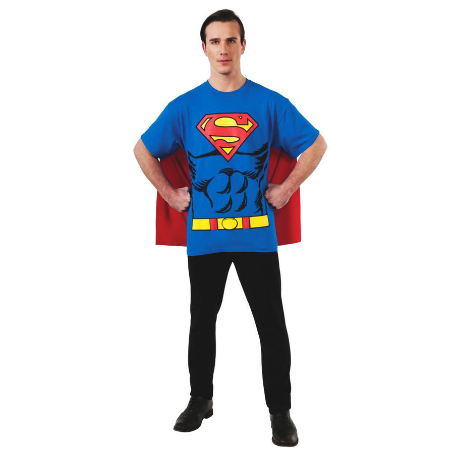 Rubies Superman T-Shirt-Kostüm für Herren mit abnehmbarem Umhang – Produktansicht