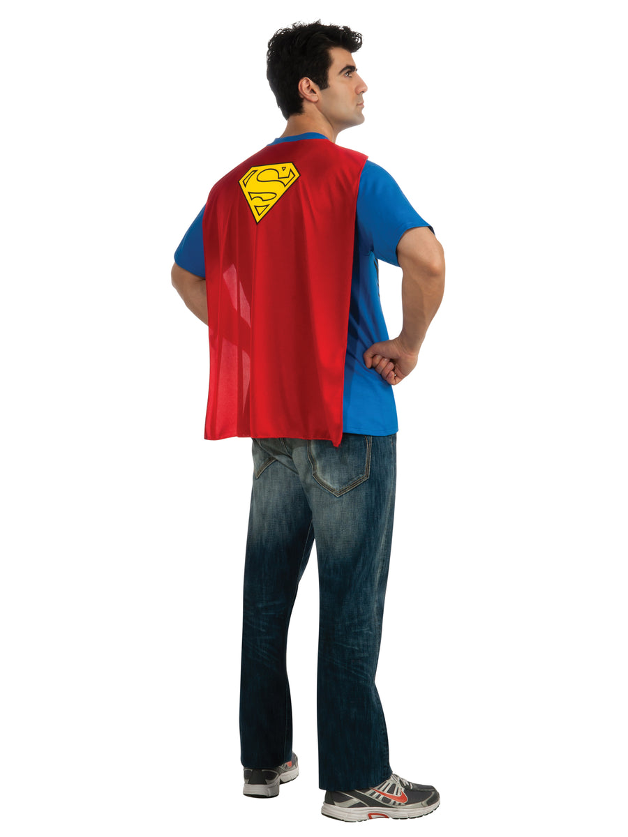 Rubies Superman T-Shirt-Kostüm für Herren mit abnehmbarem Umhang – Detailansicht