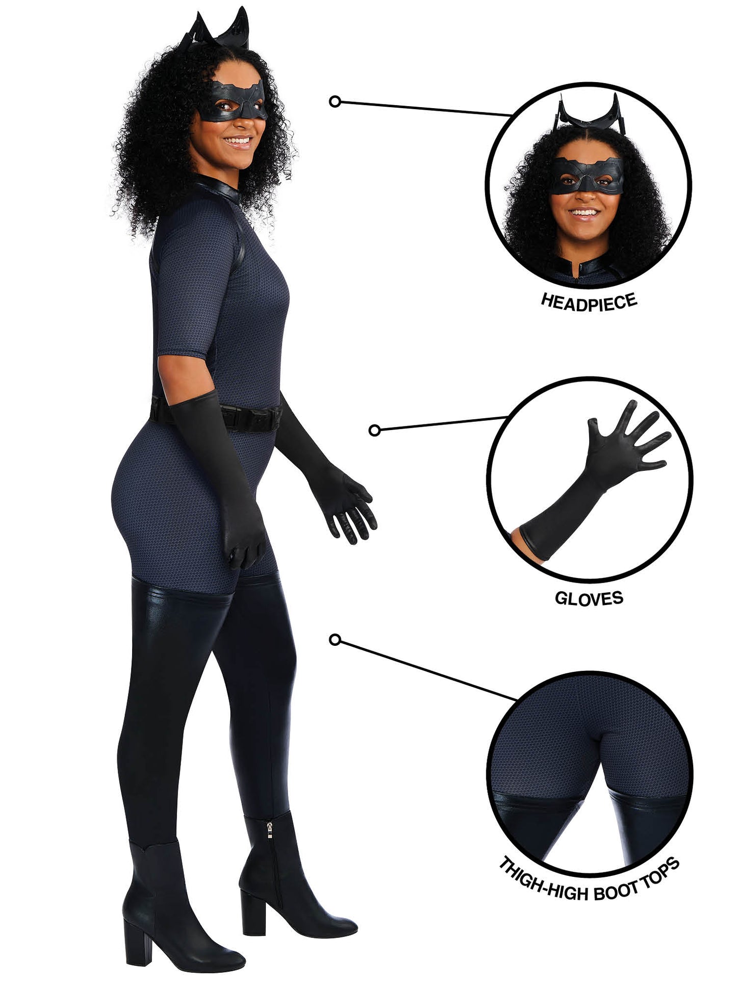 Rubies Catwoman Kostüm für Damen mit Overall, Maske und Gürtel – Seitenansicht