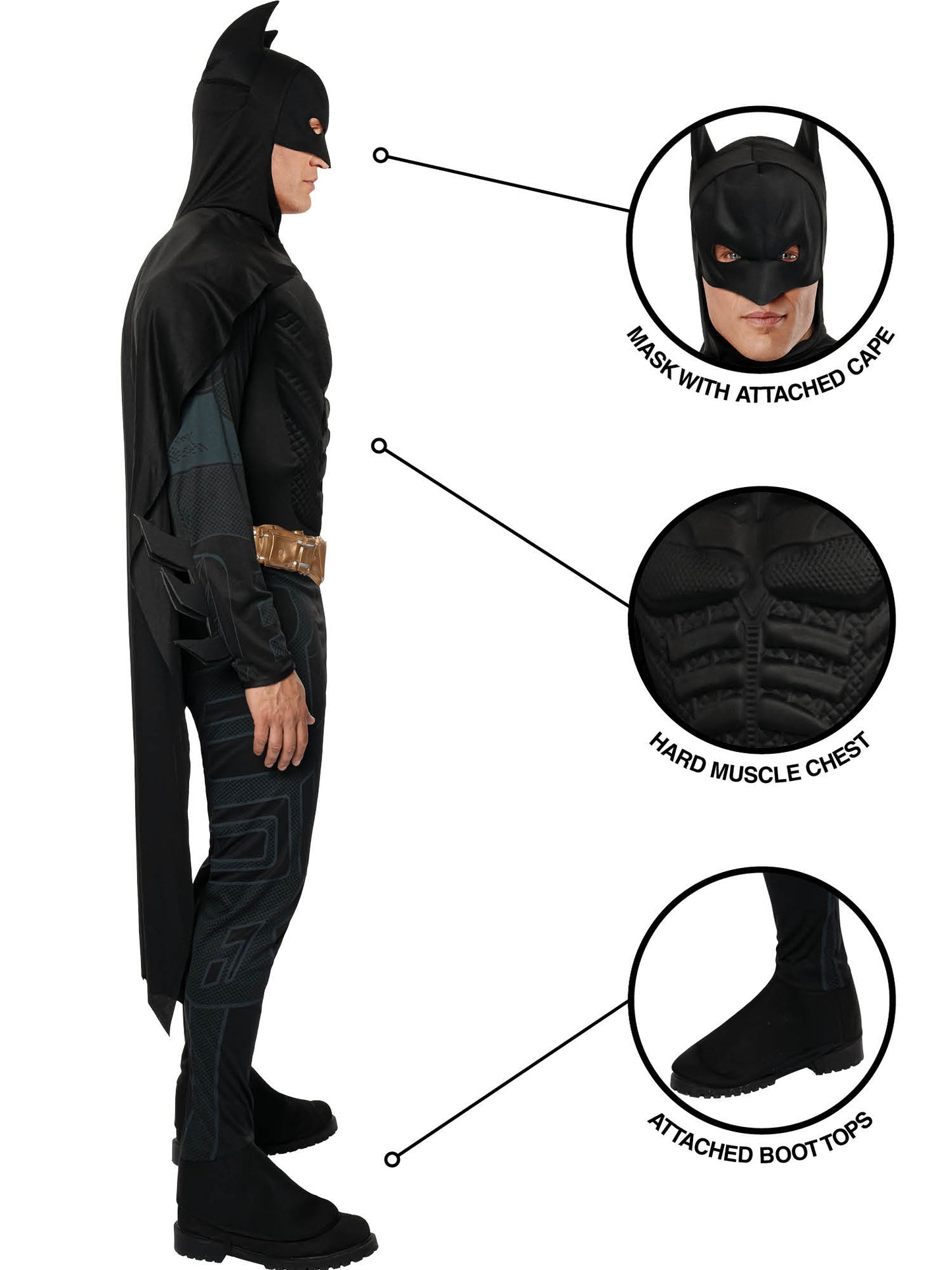 Rubies Batman Deluxe Kostüm für Herren mit Overall, Umhang und Gürtel – Seitenansicht